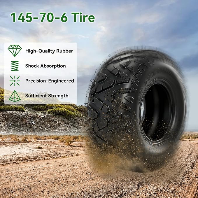 145/70-6 145-70-6 Tire Tubeless Compatible with Mini Bike Coleman CT100U CC100X B100 GMB100 RT100 KT196 Go Kart Baja Doodle Bug DB30 Motovox Mega Moto 80cc 105cc Kazuma ATV Quad 4 Wheeler Parts