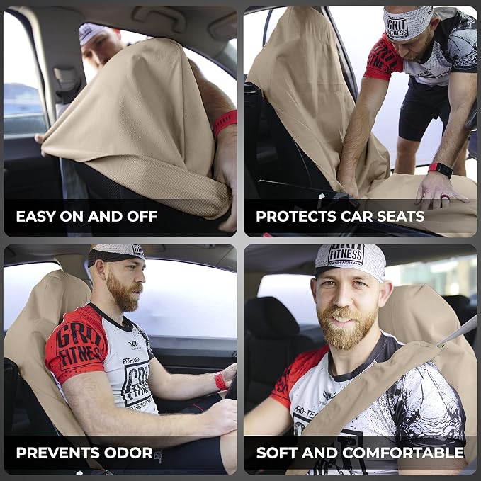UltraSport Front Seat Cover and Backseat Cover - Tan Washable Car Seat Towels and Back Seat Protector for All Vehicles - Universal Car Seat Protectors from Sweat, Food, Dirt