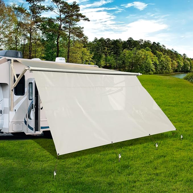 Dulepax RV Awning Shade Screen with Zipper 8'X10'3'' -Second Generation RV Awning Screen Significantly Improves Shadew and Privacy.Universal RV Awning Sun Shade Screen with Complete Kits