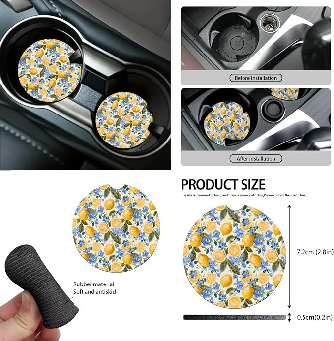 Lemon Print Car Seat Cover Sets for Women Full Set, Universal Decorative Auto Seat Covers with Steering Wheel Cover Seatbelt Pads Garbage Bag Car Air Vent Storage Bag Organizer