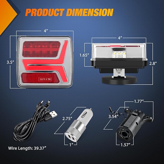 Nilight Magnetic Trailer Towing Light Kit 2PCS 58LED Wireless Tow Rechargeable Rear Stop Turn Running Lights for 10-30V Trailers Trucks RVs Vans Boats
