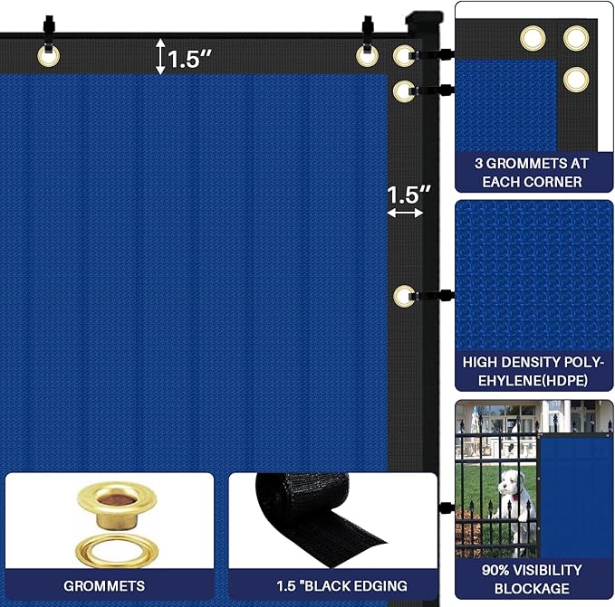 Windscreen4less Privacy Fence Screen Heavy Duty Windscreen Fencing Mesh Fabric Shade Net Cover with Brass Grommtes for Outdoor Wall Garden Yard Pool Deck, 8'x90' Blue
