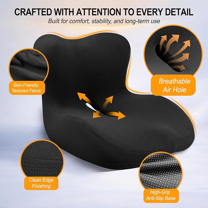 Allaboutsla Memory Foam Car Seat Cushion with Lumbar Support, L-Shaped Ergonomic Design for Long Driving, Pressure-Relief Comfort for Car, SUV, Semi Truck & Office Chair- Black