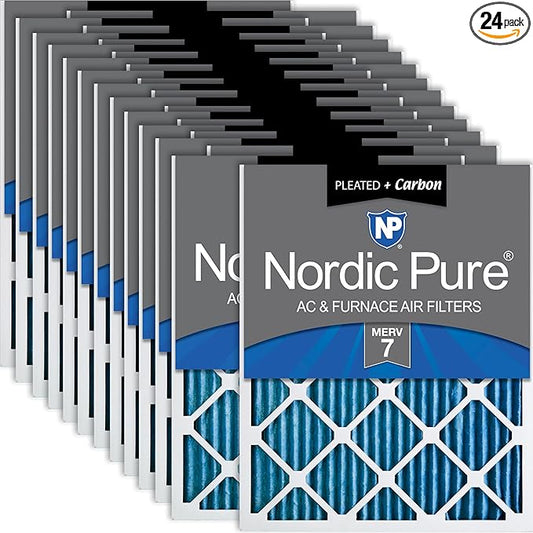 Nordic Pure 12x20x1 (Actual Size: 11 1/2 x 19 1/2 x 3/4) Pleated Air Filters MERV 7 Plus Carbon 24 Pack