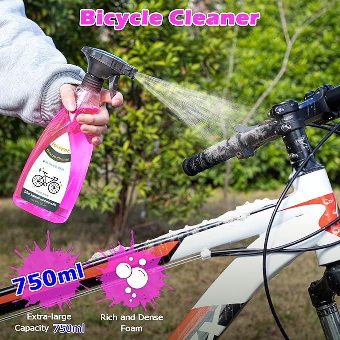 focopot Bike Cleaning Kit with Bicycle Cleaner(25 oz),Degreaser(10 oz),Oil Lubricant(2 oz),Cleaning Brush Tools,Bike Chain Cleaner Kit to Clean and Lube Mountain/Road/MT/EBike