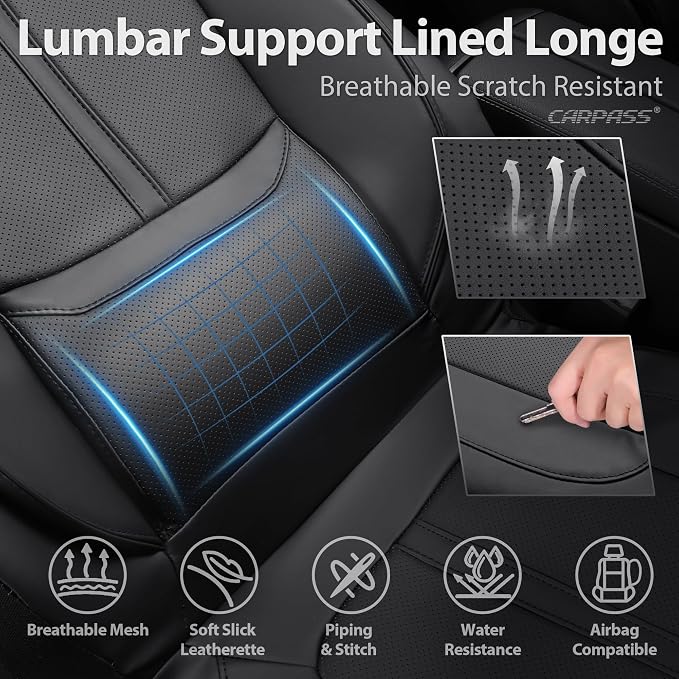 CAR PASS Nappa Leather Seat Covers for Toyota RAV4 Camry Corolla, Black | 2 Front Seats, Custom Fit for RAV4 2019-2025, Camry 2018-2024, Corolla 2020-2025, 3D Foam Faux Leather, Lumbar Support