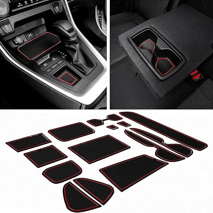 JDMCAR Custom Liners (Red Trim) and Center Console Organizer Compatible with 2022 2021 2020 2019 RAV4 Accessories