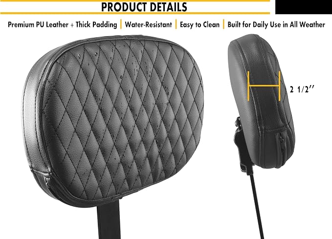 Adjustable Plug-in Driver Rider Backrest Custom Kit for Harley 1997-2026 Made Fit for Touring Models Electra Glides Road Glide Road King Street Glide (Gloss Black Stitching Pad)