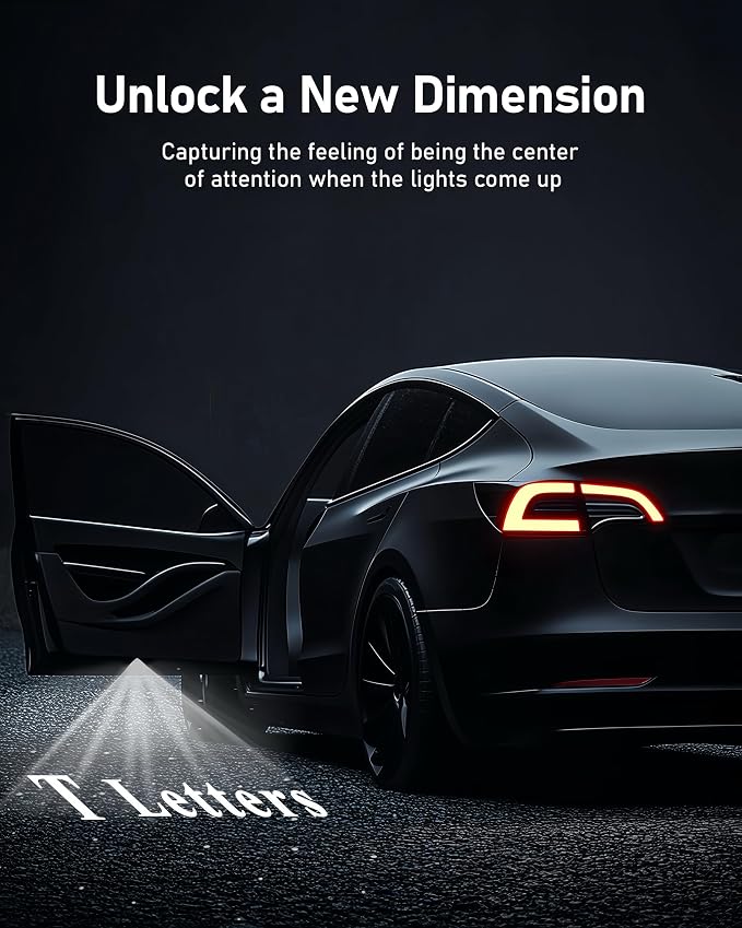 LOWEEY 4K Car Door Lights Logo Projector, Premium Accessories Compatible with All Tesla Model Y Juniper Model 3 Highland X S, OEM Style Ultra-Bright No Fade 3D Laser Puddle Welcome Ghost Light(2 Pack)