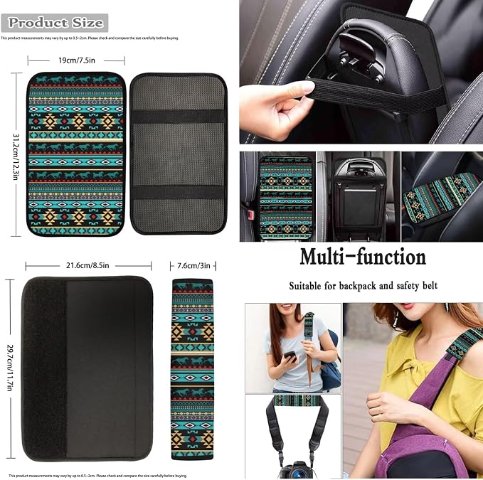 Dreaweet South Western Aztec Seat Covers for Cars Full Set,Native American Seat Cover with Steering Wheel Cover/Center Console Cover/Seatbelt Covers/Coaster/Gear Shift Cover/Handbrake Cover,Universal
