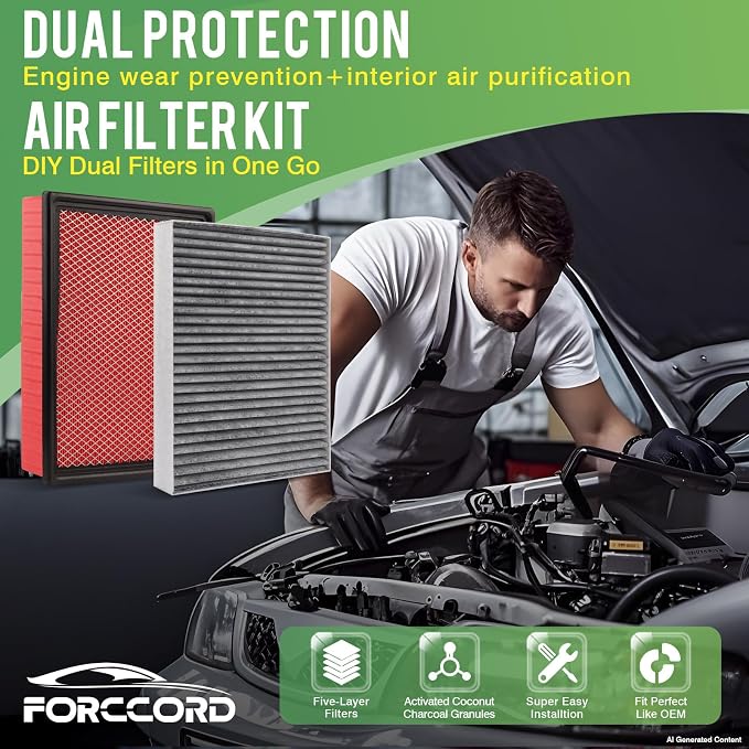 Engine & Cabin Air Filter Fit for Silverado 1500/Sierra 1500 2014-2018, Silverado 2500 HD/Sierra 2500HD 6.0L 2015-2019, Suburban/Tahoe/Yukon 2015-2020 Replace#CF11809 CA8755A (Not for 6.6L)