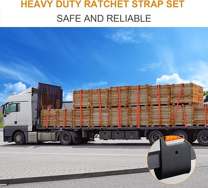 TLGREEN 4 Pack 2 in x 27 FT Flat Hook Ratchet Straps (11,000 lbs Break Strength), Heavy Duty Tie Down Straps for Trucks (Orange)