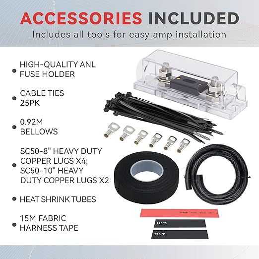 1/0 Gauge Complete Car Amplifier Installation Wiring Kit, Premium CCA Automotive Audio Systems Cable with OFC 2-Channel RCA Cable & Full Accessories, Brings Power to Radio, Subwoofer and Speaker, DIY