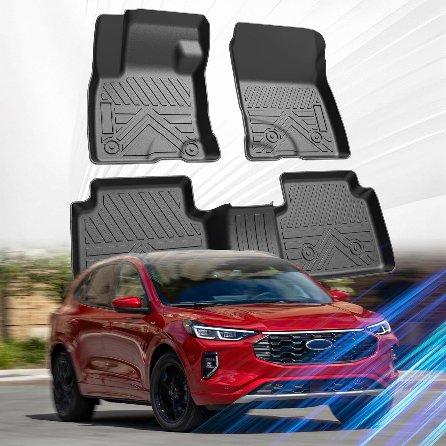 Car Floor Mats for Ford Escape 2020-2024 2025 (Not for Hybrid) Accessories,TPE All Weather Protection Floor Mats,Custom Fit 1st&2nd Row Car Floor Liners Set,Heavy Duty Accessories,Black