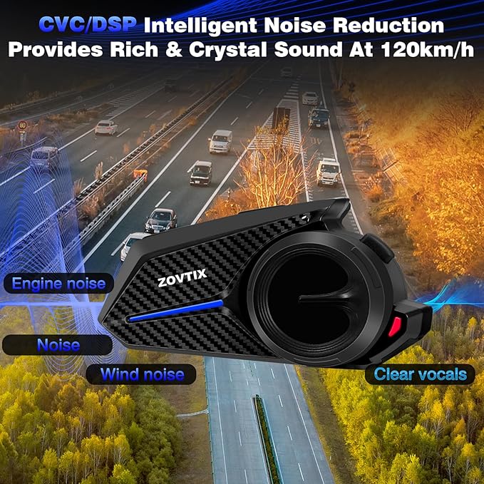 Motorcycle Helmet Headset 8 Riders Communication System X8 Intercom with Music Sharing/HiFi Sound/3 EQ Music Modes/DSP&CVC Noise Cancellation/IP67/FM Radio - X8-Carbon Fiber 2 Pack