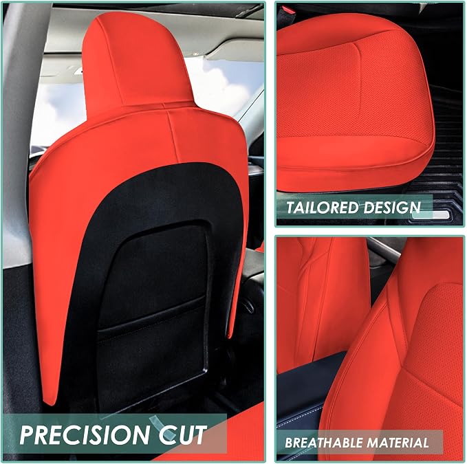FH Group Custom Fit Car Seat Covers Specifically Made for 2020-2025 Tesla Model Y Faux Leather Water Resistant Automotive Seat Covers -Front Set Solid Red