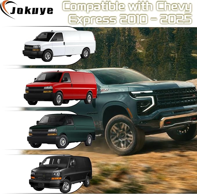 Jokuye Heavy Duty 600D Oxford Seat Covers for Chevy Express 1996-2026 Front Bucket Seat Protectors with Grab Handle Cutout,Waterproof and Wear-Resistant Easy to Install - Gray