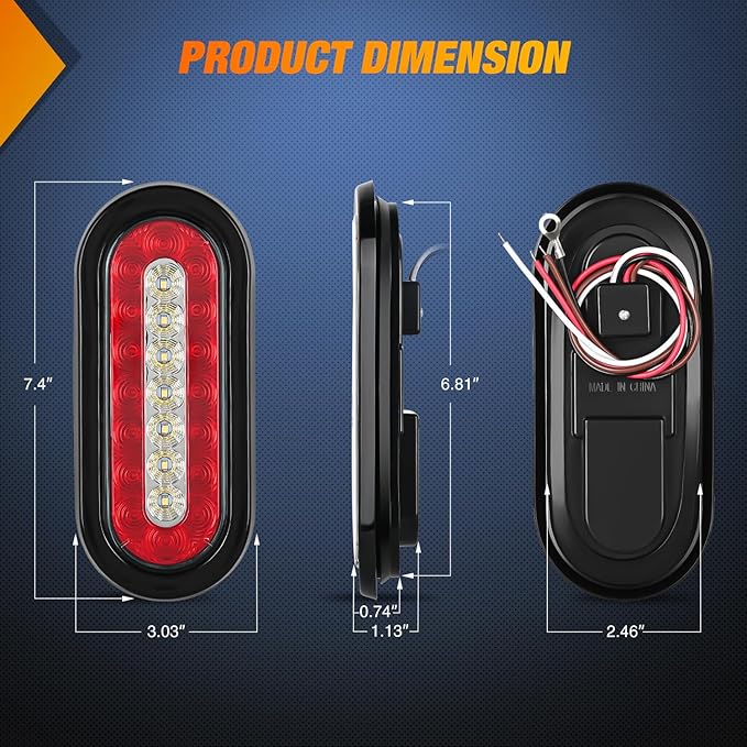 Nilight 6Inch Oval Trailer Tail Light 2PCS Red Brake Stop Turn White Reverse Back Up Lights with Flush Mount Grommets Plugs Mounting Brackets for RV Truck Luggage Rack