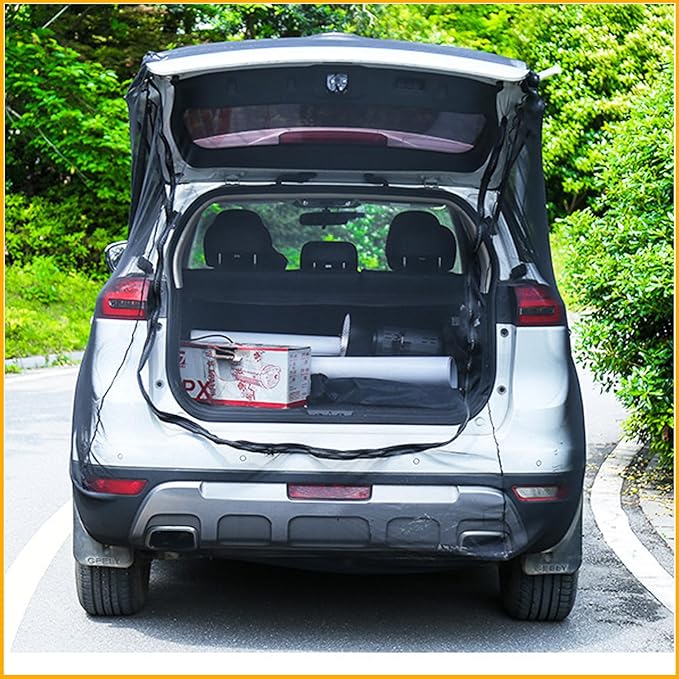Car Tailgate Door Magnetic Screen Mesh for SUV Trunk, Camping Net Screens for Car Tent, Closed with Double-Ended Zipper, Protection B-u-g-s and UV, Mosquito Net, Breathable Mesh Covers (L)