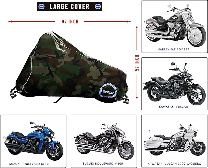 Nuzari Heavy Duty Motorcycle Cover - Motorcycle Covers Waterproof Outdoor Storage - Dirt Bike Covers (Camouflage, Large)