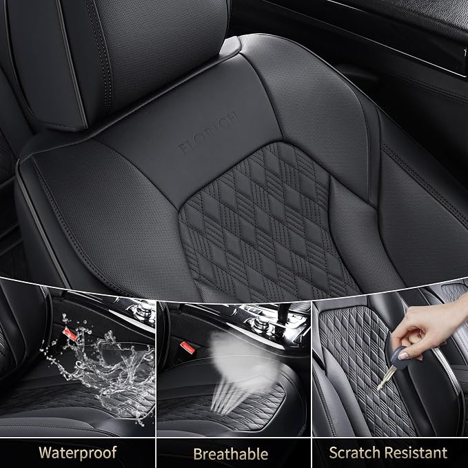 FLORICH Seat Covers, Car Seat Covers Front Seats, Luxury Nappa Leather Seat Covers, Breathable and Waterproof Car Seat Protector 2 Seat, Automotive Seat Covers Universal Fit for Most Cars-Black