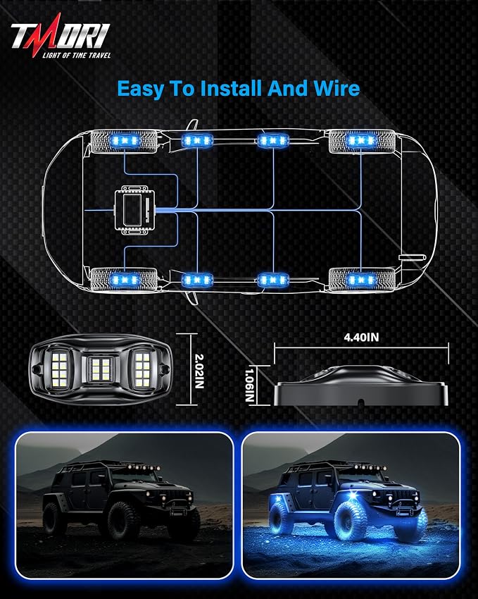 Rock Lights for Trucks: 8 Pod RGBW Underglow Light for Trucks with App Control Featuring Flashing Music Sync Mode All Aluminum Housing IP68 Waterproof Rock Lights for ATV UTV SUV RZR Truck Accessories
