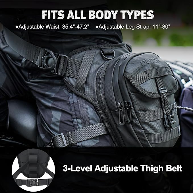DUHAN Thigh Bag for Motorcycle Riding & Outdoor Adventures Waterproof Expandable Motorcycle Leg Bag with Adjustable Straps, MOLLE System, 3-Layer Organization for Phone, Wallet, Flashlight, Gear