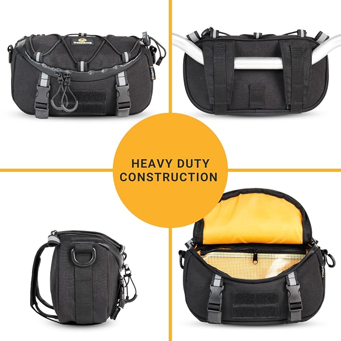 Odinsberg Multifunctional Bicycle & Motorcycle Handlebar Bag, 3L Water Resistant, Compatible with Most Handlebar Types, Black