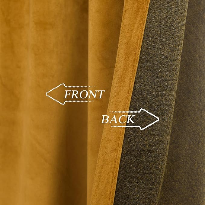 Roslynwood Luxury Soft Mustard Velvet Curtains 84 inches Long Back Tab Thermal Insulated Blackout Window Drapes for Living Room/Bedroom/Dining Room, W52 x L84, 2 Panels