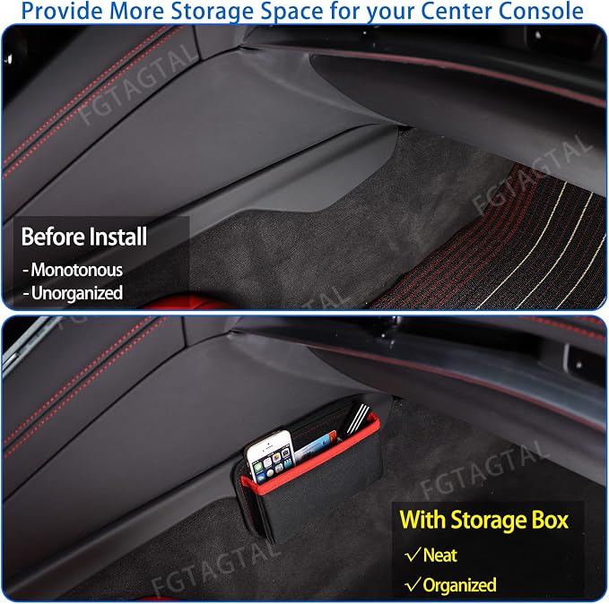 Center Console Side Storage Bag Compatible with Chevrolet Corvette C8 2020-2026, Co-Pilot Center Console Hanging Organizer Storage Bag, Interior Storage Accessories (Passenger Side, Red)