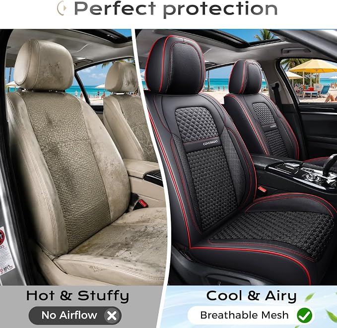 Coverado Seat Covers, Car Seat Covers 5 Seats, Luxury Leather Seat Protectors, All-Weather Protection, Blue Auto Seat Covers Full Set Universal Fit for Most Vehicles SUV Truck Sedan