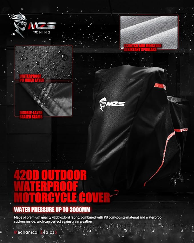 MZS Motorcycle Cover Waterproof Outdoor Storage, 420D All Season Weather Touring Protection Side & Top Box Cover fit up to 110" Compatible With Road Glide Ultra CVO Pursuit Limited Wing Voyager
