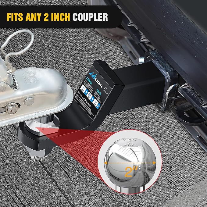 Nilight 2-Inch Diameter Chrome Trailer Hitch Ball, 10,000 lbs, 1-1/4 x 2-5/8-Inch Shank Universal Fit,Gray