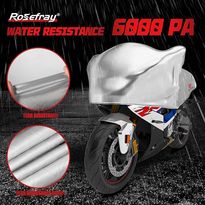 Rosefray 420D Motorcycle Half Cover-Outdoor Waterproof All Weather Protection Lightweight Half Cover,Silver L Size for Most Touring Models Harley Davidson,Honda Goldwing,Road King Street Glide