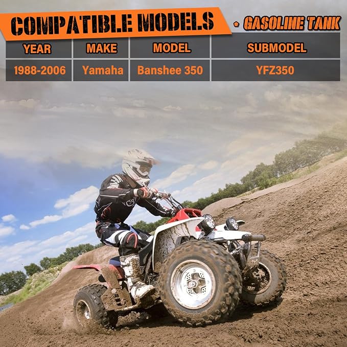 ATV Fuel Gas Tank Fit for 1988-2006 Yamaha Banshee 350 YFZ350 with Fuel Cap and Fuel Petcock Valve Switch Replaces# 2GU241100000, 2GU-24110-00-00