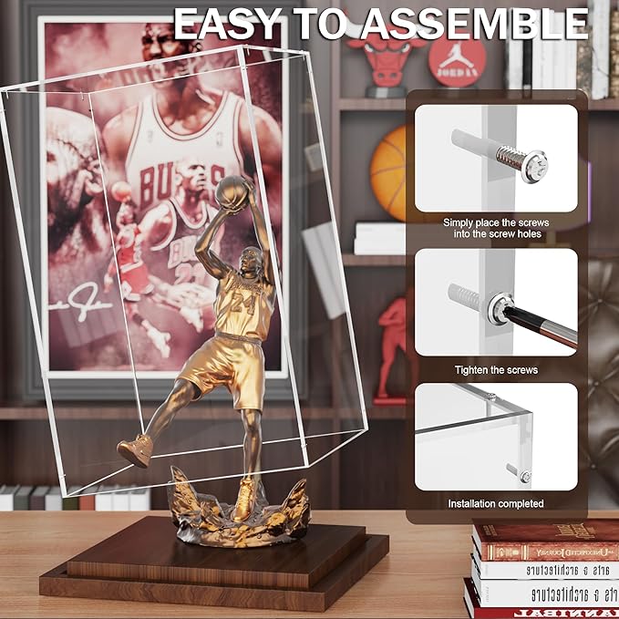 VGMiu Display Cases for Collectibles with Wood Base, Clear Acrylic Display Case Box Showcase for Collectibles, Memorabilia Displays Case for Action Figures Doll Toys