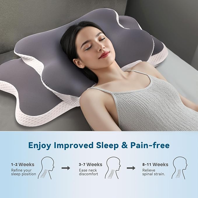 Orthopedic Cervical Neck Pillow for Sleeping Ergonomic Memory Foam Cooling Bed Pillow for Pain Relief, Neck Pillow for Side Back and Stomach Sleepers