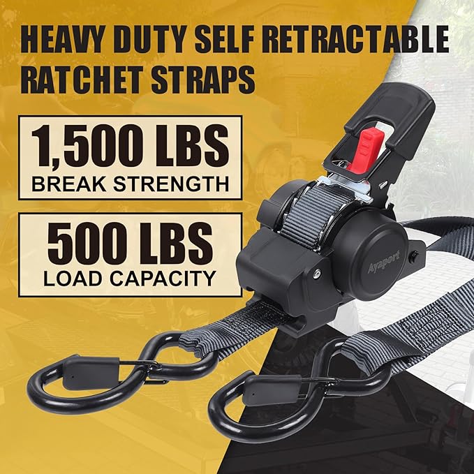 Ayaport Retractable Ratchet Straps 1in X 12ft(2PK)-1500lb Break Strength, Heavy Duty Ratchet Straps Self Retractable Tie Downs with Soft Loops for Motorcycle, Dirt Bike, Cargo, Truck Accessories