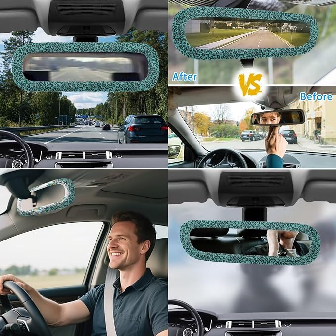 Cute Cow Print Car Seat Covers Full Set of 17 Pcs Sunflower Car Accessories for Women with Auto Headrest Covers Auto Steering Wheel Cover Keychains,Universal Automotive Interior Set Decor