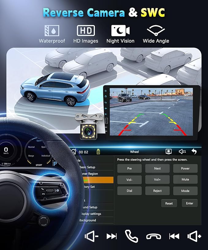 9 Inch Single Din Car Radio Stereo, Wireless CarPlay Android Auto, 1 Din Touchscreen Car Stereo, Bluetooth FM EQ USB SWC MIC, Support Mirror Link Backup Camera
