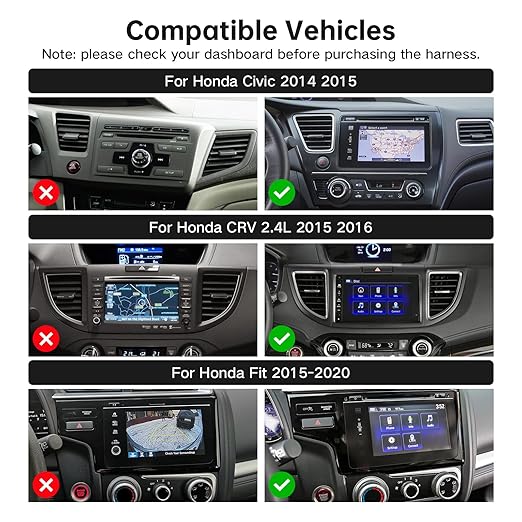 16-Pin Car Stereo Wire Harness with Canbus Box for Honda CRV 2015–2016 2.4L, Civic 2014–2015, Retain Factory LaneWatch Camera Steering Wheel Control Rear Camera, Plug & Play for Android Radio