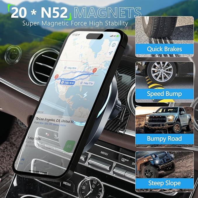 CLEC for Mercedes-Benz E-Class 2017-2023 Magnetic Wireless Charger Car Phone Holder Mount Custom Fit for Mercedes-Benz Car Accessories 15W Fast Charging Car Phone Holder Wireless Charger