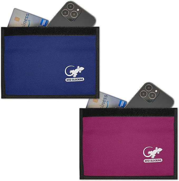 Faraday Bag Anti-Tracking GPS RFID Car Key Signal Blocker Wallet Shielding Pouch Protective Case for Cell Phone Car Key FOB, Data Privacy, Electronic Device Security (2 PACK - BLUE AND PINK)