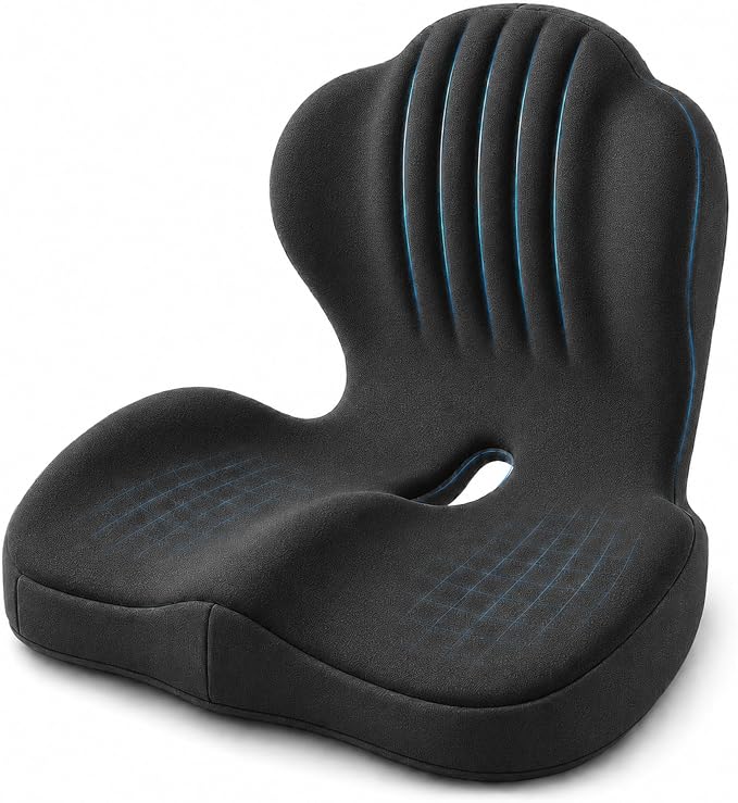 Seat Cushion With Lumbar Support, Extra Thick High Density Ergonomic Seat Cushion For Office Chair And Car Seat, Non-Flattening Memory Foam With Tailbone Pressure Relief And Back Support (Black)