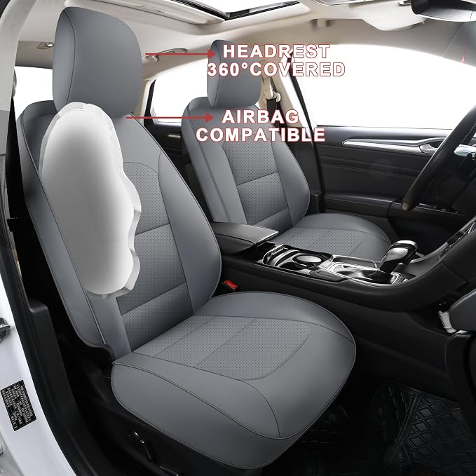 GXT Custom Car Seat Covers Compatible for Ford Fusion 2013-2018, Front Rear Waterproof Car Seat Covers, Odorless Leatherette Full Set Custom Seat Covers(Grey)
