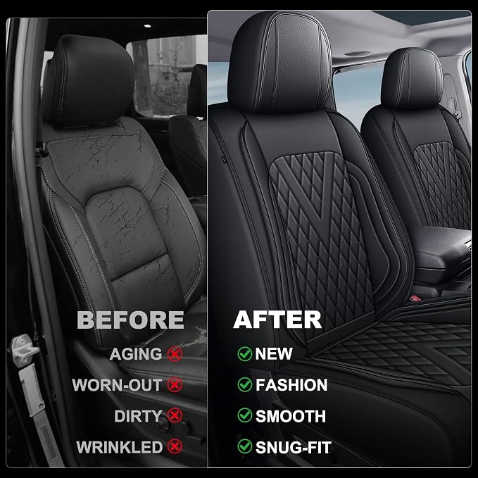 TTX for Dodge RAM 1500 2500 3500 2012-2025 2026 Seat Covers - Seat Cushion Cover with Durable Faux Leather and Curved Bench(Full Set/Black)