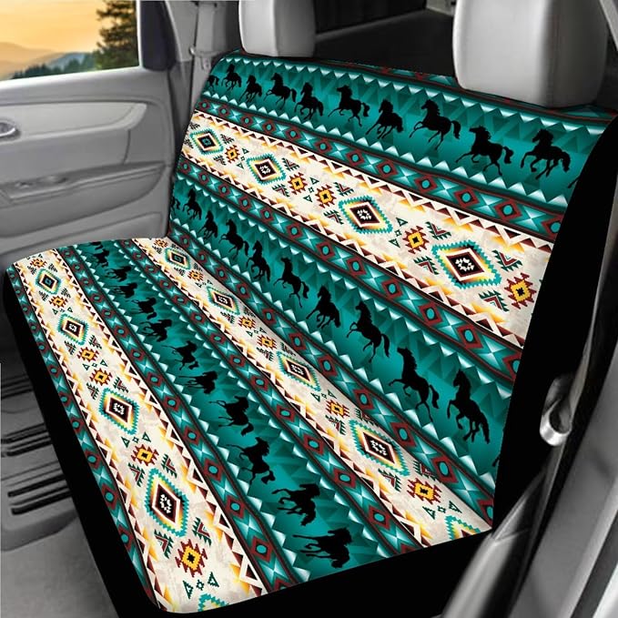 Navajo Tribal Car Seat Covers Full Set 18 Pieces Aztec Tribal Car Accessories Set Car Trash Can Steering Wheel Cover Car Headrest Covers Car Seat Belt Pads Cover,Easy to Install