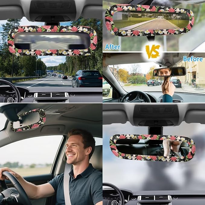 17 Pieces Mushroom Car Seat Covers Full Set for Women Girly,Starry Sky Mushroom Car Accessories Set with Steering Wherl Cover Seat Belt Cover Pad Car Headrest Cover Cup Coaster Sets