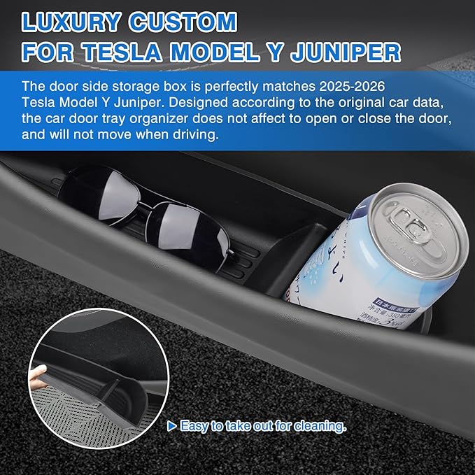 Shademax Set of 4 Car Door Organizer Tray for Tesla Model Y Juniper 2026 2025 Front& Rear Door Side Storage Box for New Model Y Juniper Accessories 2026 Slot Pockets Organizer Insert TPE Material