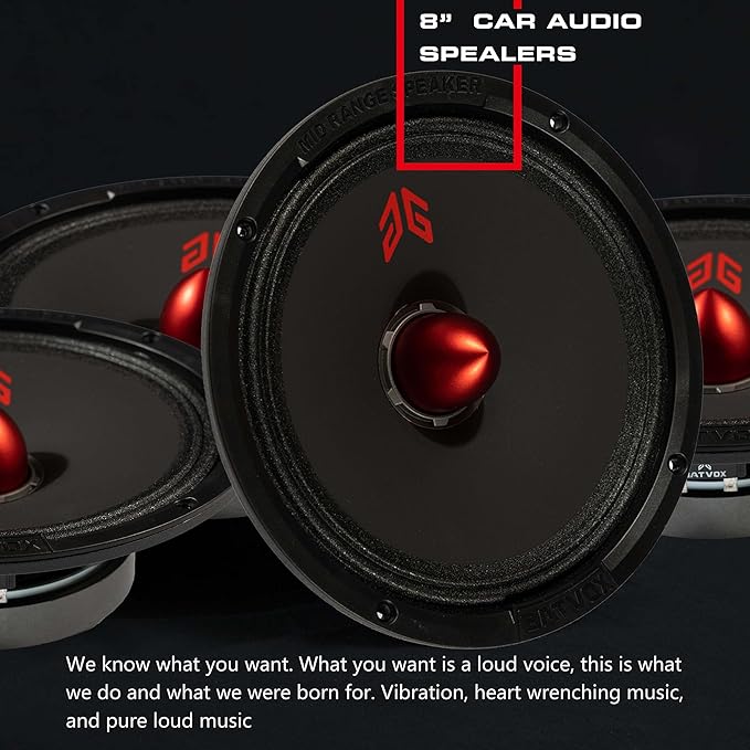 MX80E1 Loudspeaker 8 Inch Midrange 560 Watts 6 Ohms Red Bullet, Premium Quality Audio Door Speakers for Car or Truck Stereo Sound System, Black (2 Speakers)